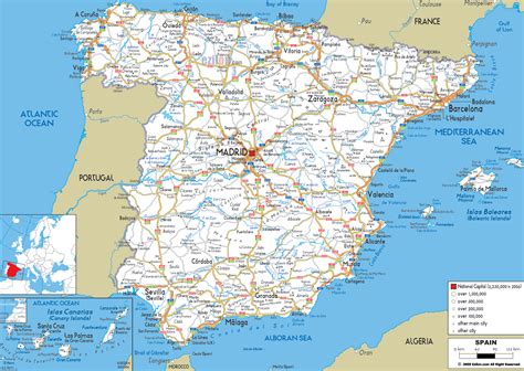 detailed map of spain with cities and towns